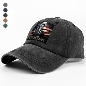 A True Patriot Charlie Kirk Memorial Washed Denim Baseball Cap CH07 67386