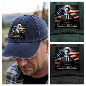 A True Patriot Charlie Kirk Memorial Washed Denim Baseball Cap CH07 67386