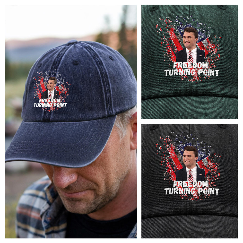 Charlie Kirk Freedom Turning Point Washed Denim Baseball Cap CH07 67576