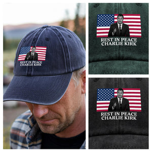 Rest In Peace Charlie Kirk Washed Denim Baseball Cap CH07 67380