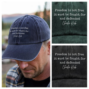 Freedom is Not Free Charlie Kirk Washed Denim Baseball Cap HA75 64502