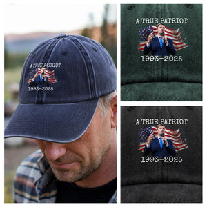 A True Patriot Charlie Kirk Memorial Washed Denim Baseball Cap CH07 67456