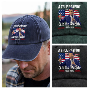 A True Patriot Charlie Kirk American Flag Washed Denim Baseball Cap We The People Cap CH07 67368