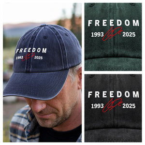 Freedom Red Signature Charlie Kirk Tribute 1993-2025 Washed Denim Baseball Cap CH07 67596