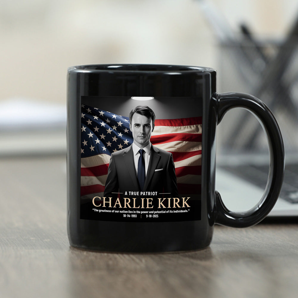 A True Patriot Charlie Kirk Memorial Black Mug CH07 67388