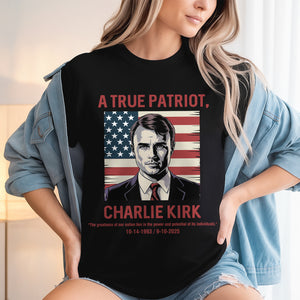 A True Patriot, Pray For Charlie Kirk 1993 - 2025, Memorial Dark Shirt TH10 64403