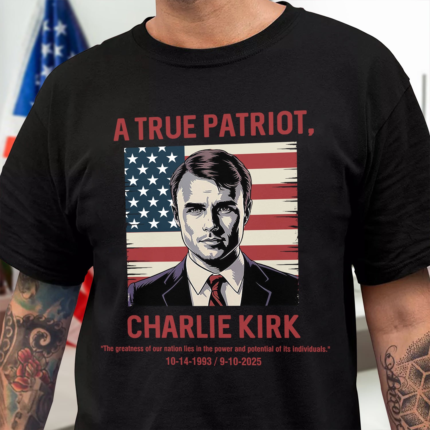 A True Patriot, Pray For Charlie Kirk 1993 - 2025, Memorial Dark Shirt TH10 64403