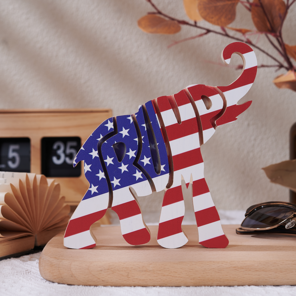 Donald Trump With US Flag Wood Sculpture HA75 62842