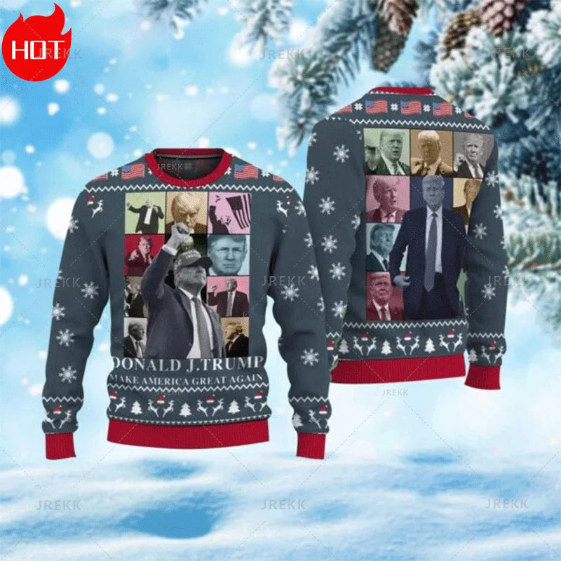 Vintage 3D Printing Supporting Trump Sweatshirts Funny Christmas Trump Never Give Up Graphic Ugly Charistmas Sweatshirt Jumpers