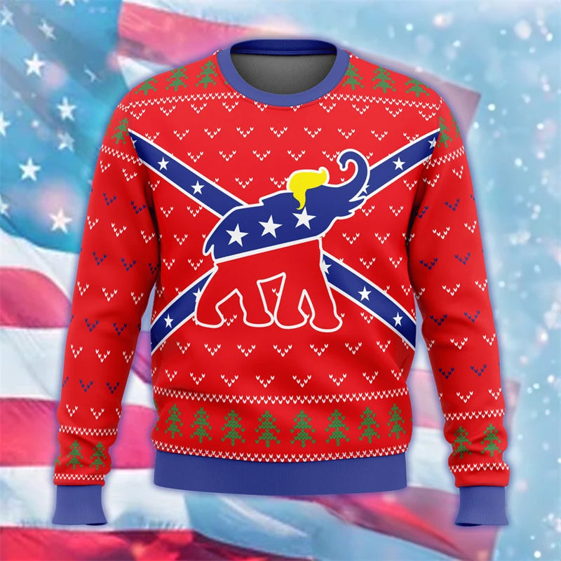 Donald Trump 2024 Merchandise Graphic Sweatshirt USA Patriotic Unisex Jumper Sweater America Men Pullover Ugly Christmas Sweater