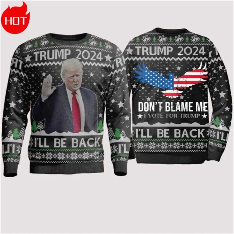 Vintage 3D Printing Supporting Trump Sweatshirts Funny Christmas Trump Never Give Up Graphic Ugly Charistmas Sweatshirt Jumpers