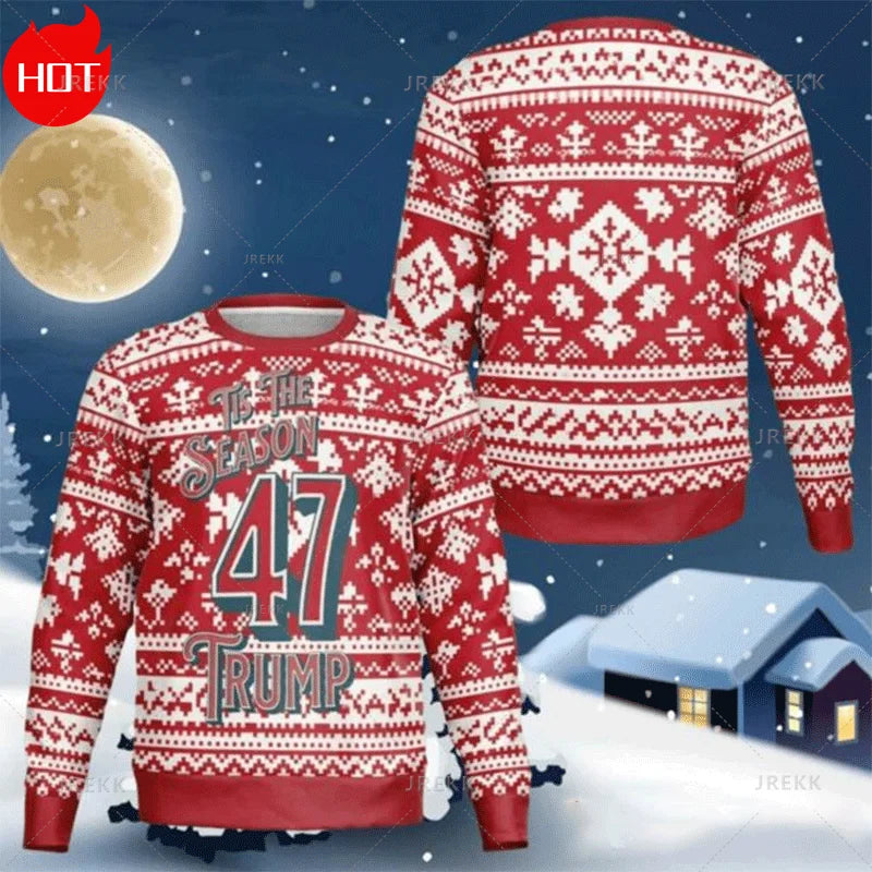 Vintage 3D Printing Supporting Trump Sweatshirts Funny Christmas Trump Never Give Up Graphic Ugly Charistmas Sweatshirt Jumpers