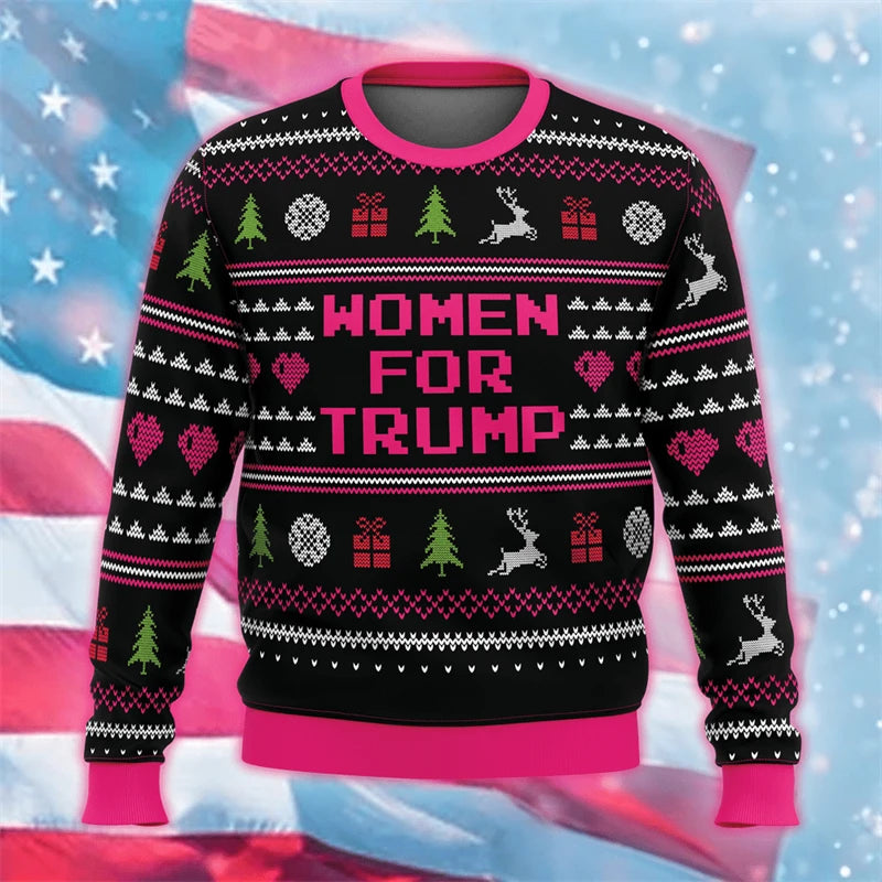 2024 Donald Trump 3D Printed Sweatshirt USA Patriotic Unisex Jumper Sweater America Men Pullover Ugly Xmas Sweaters Female Tops