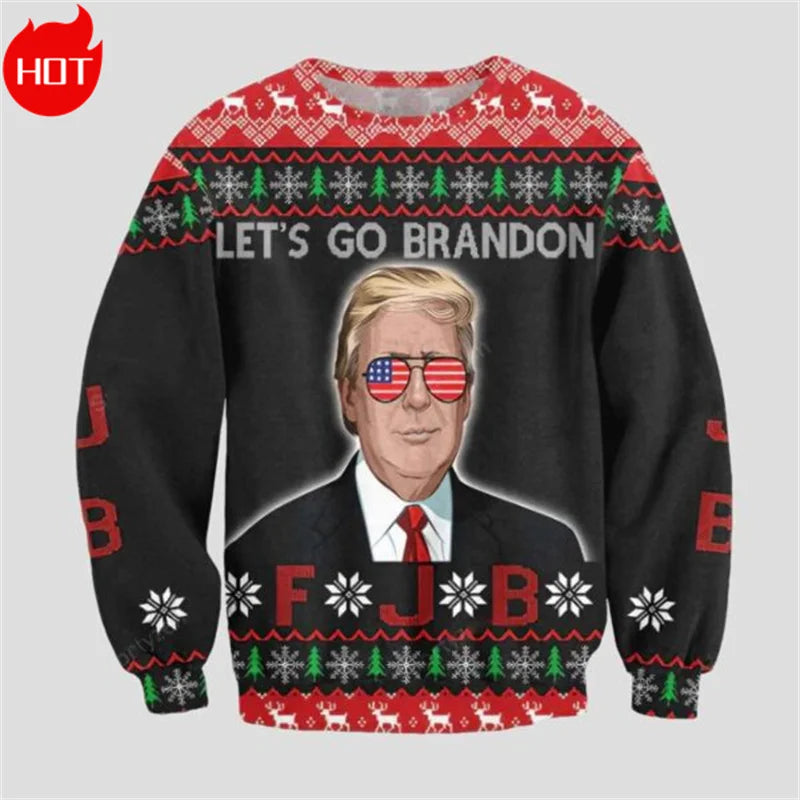 Vintage 3D Printing Supporting Trump Sweatshirts Funny Christmas Trump Never Give Up Graphic Ugly Charistmas Sweatshirt Jumpers