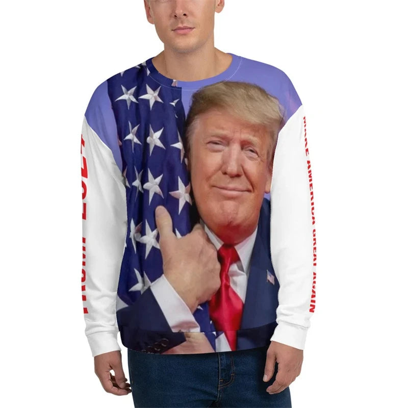 Donald Trump 2024 Merchandise Graphic Sweatshirt USA Patriotic Unisex Jumper Sweater America Men Pullover Ugly Christmas Sweater