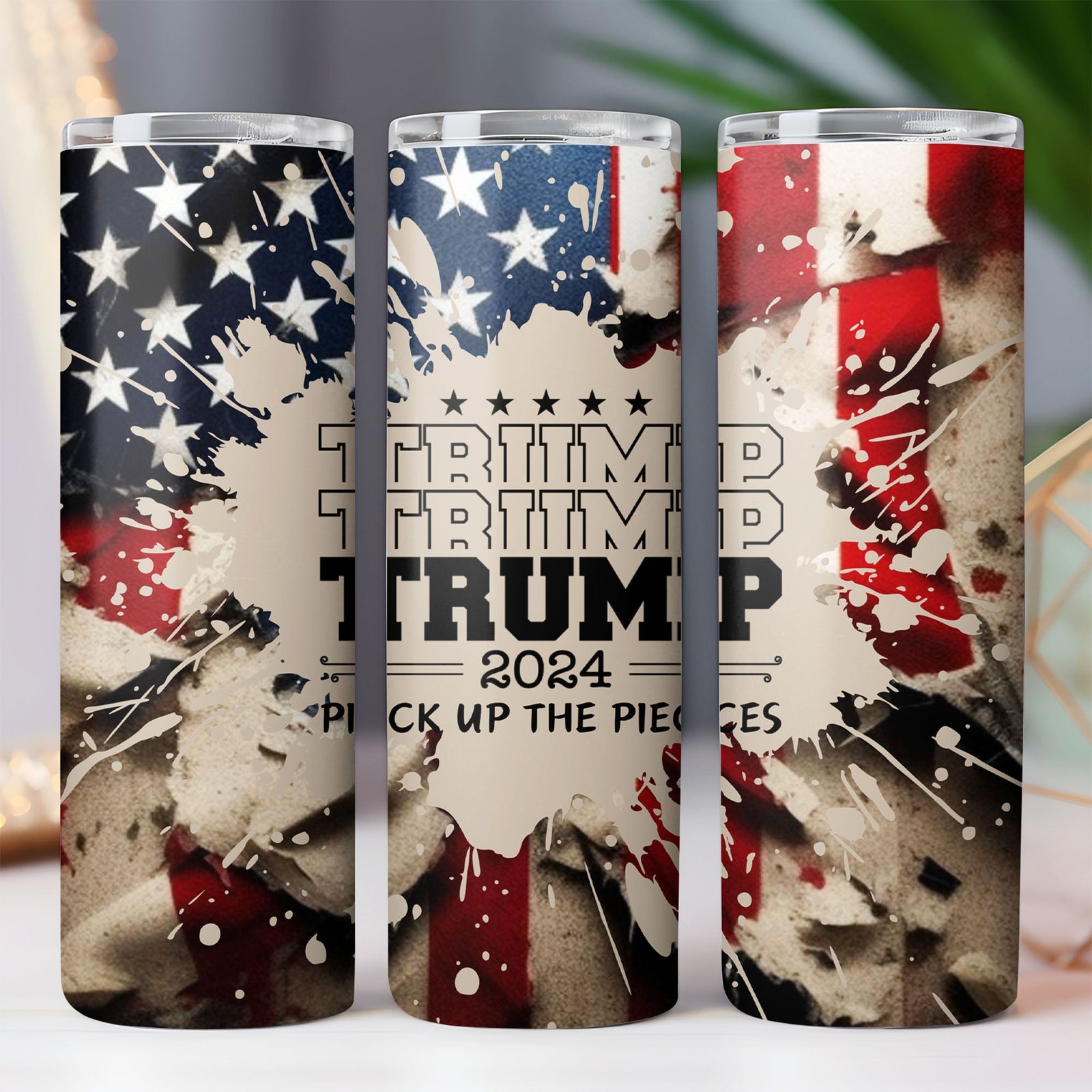 Trump 2024 Pick Up The Pieces | Donald Trump Homage | Donald Trump Fan Skinny Tumbler C928 - GOP 62437