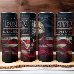 Trump 2024 Skull Flag | Donald Trump Homage | Donald Trump Fan Skinny Tumbler C923 - GOP