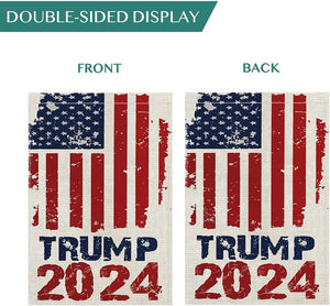 Watercolor 2024 Trump Garden Flag Vertical Double Sided Patriotic USA Flag, Retro Style American President Election Yard Outdoor Decoration 12.5 X 18 Inch