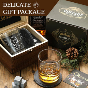 Retirement Gifts for Men Whiskey Glass Set - the Legend Has Retired 2024 - Retirement Party Decorations, Supplies - Gifts Ideas for Him, Dad, Husband, Friends - Wood Box & Whiskey Stones & Coaster