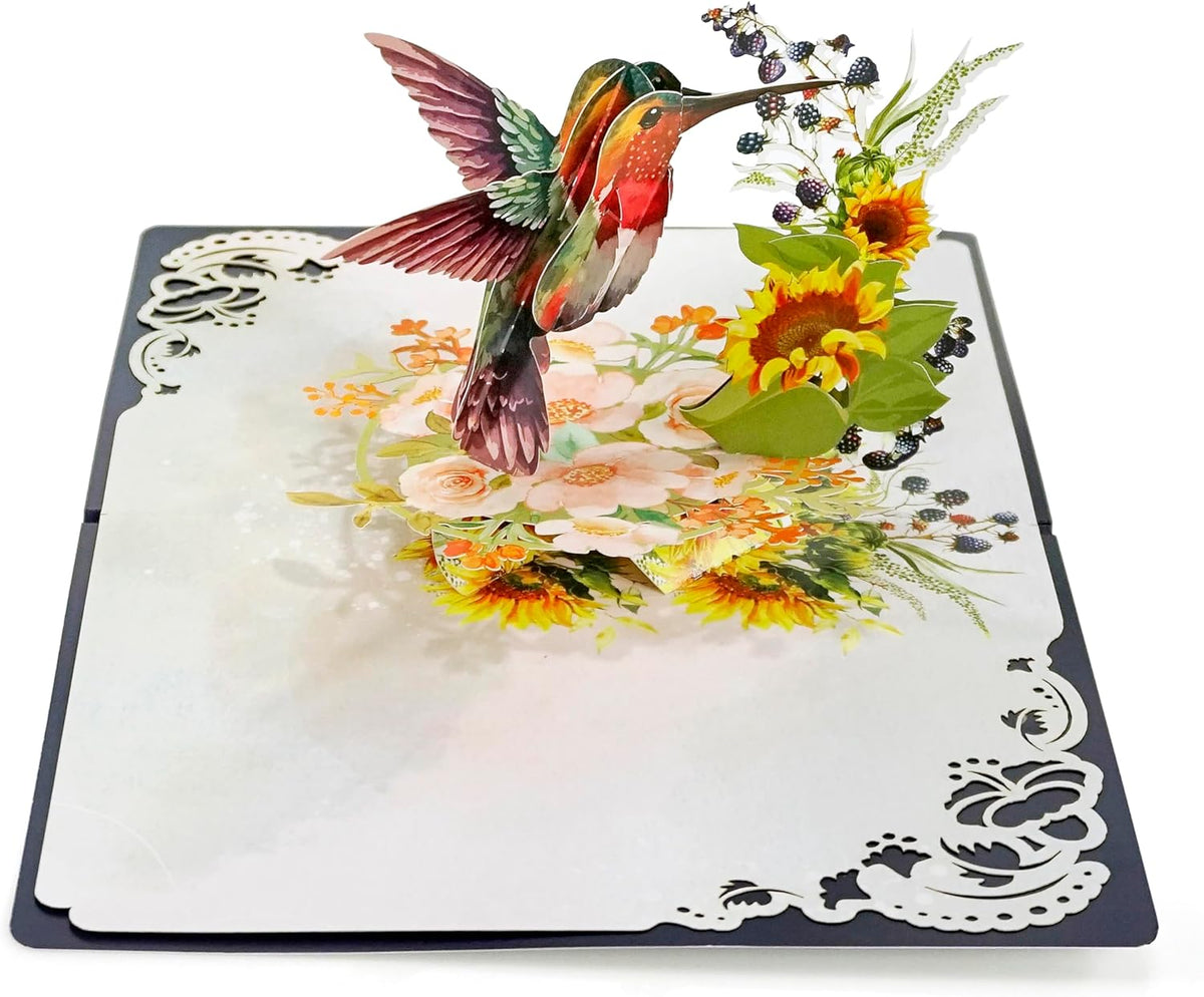 CUTPOPUP Hummingbird Birthday Card Pop Up, Mothers Day, Fathers Day, 3D Popup Greeting Card, Birthday Card for Women (Hummingbird Sunflower)