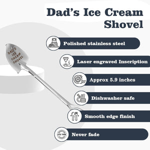 Gifts for Dad Fathers Day Dad Gifts Men Ice Cream Spoon Scoop for Ice Cream Lovers, Father'S Day Gifts for Men Funny Engraved Stainless Steel Spoon Shovel, Birthday Fathers Gifts