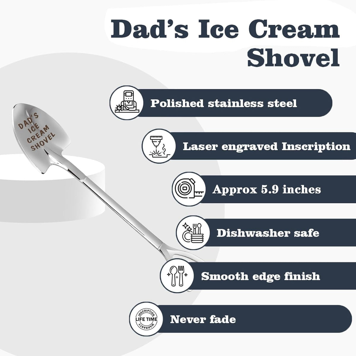 Gifts for Dad Fathers Day Dad Gifts Men Ice Cream Spoon Scoop for Ice Cream Lovers, Father'S Day Gifts for Men Funny Engraved Stainless Steel Spoon Shovel, Birthday Fathers Gifts