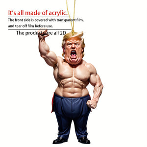 Cartoon Trump-Inspired Muscular Politician Acrylic Ornament for Christmas HA75 64018