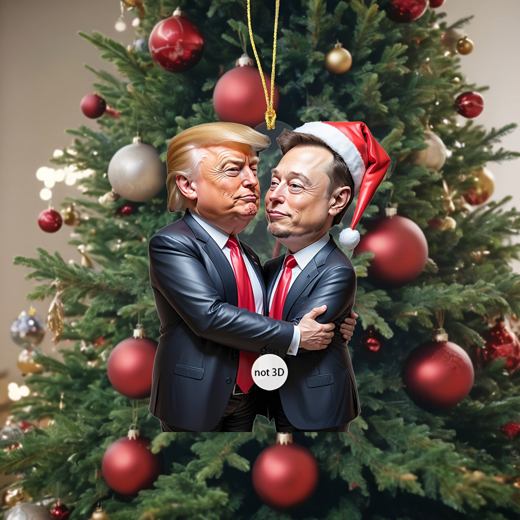 Trump & Musk Acrylic Ornament - Sparkling Holiday Decor for Car, Christmas Tree HA75 64024