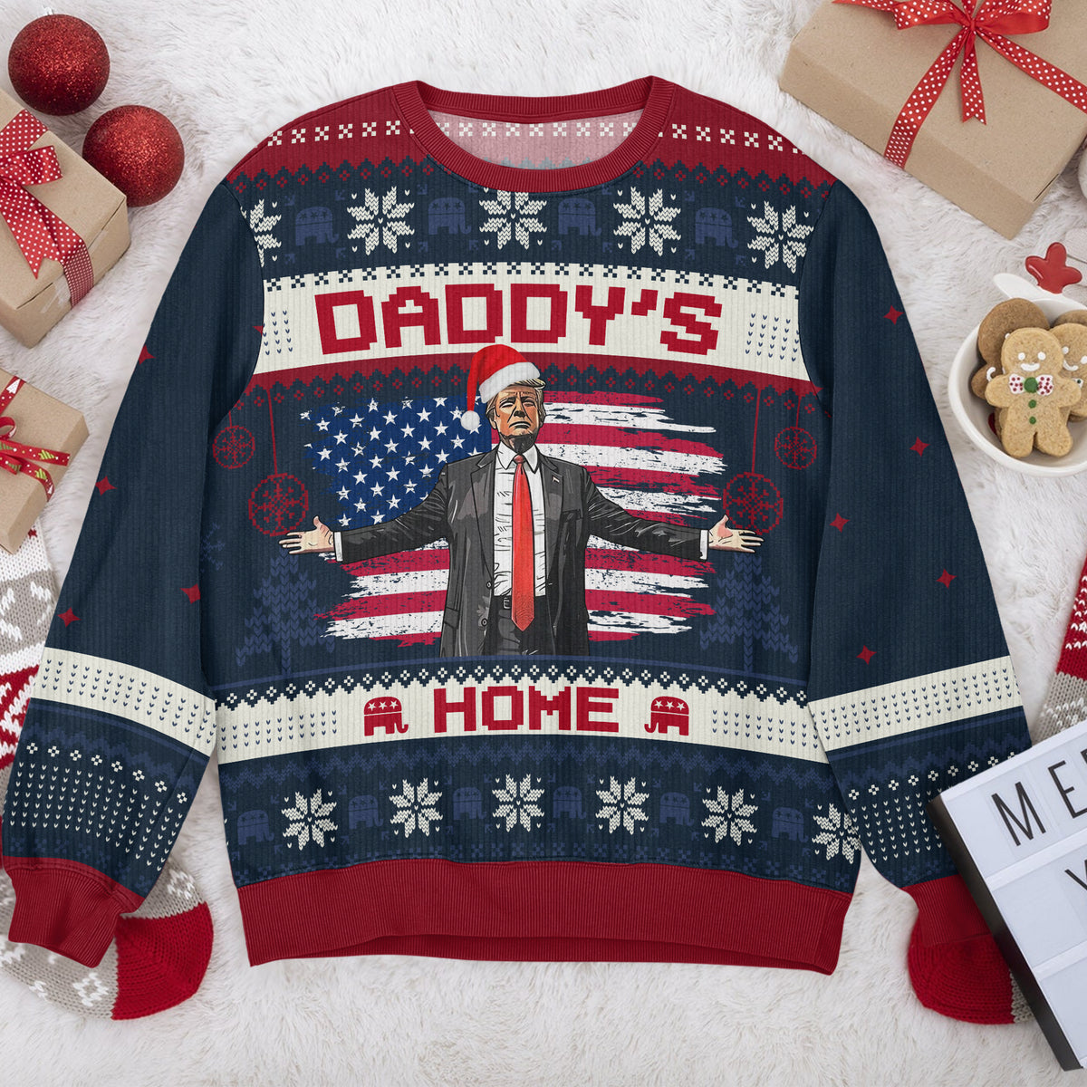 Custom The Wait Is Over Daddy’s Back US Election Trump 2024 All-Over-Print Ugly Sweater HO82 65462