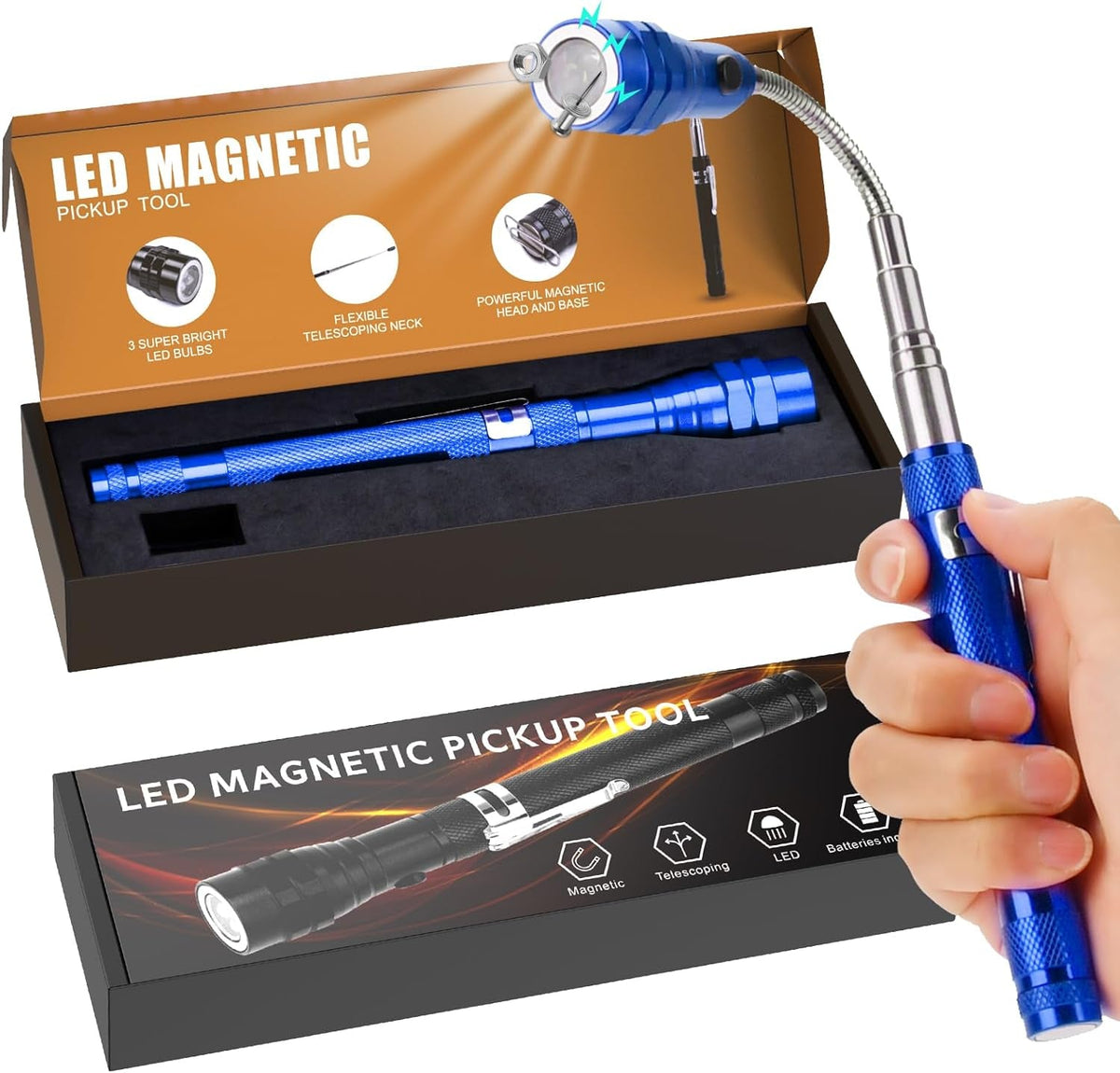 Fathers Day Dad Gifts for Him Magnetic Flashlight Pickup Tool Stocking Stuffers for Men Cool Magnet Telescoping Gadgets with LED Valentines Day for Mens Husband Christmas Gifts