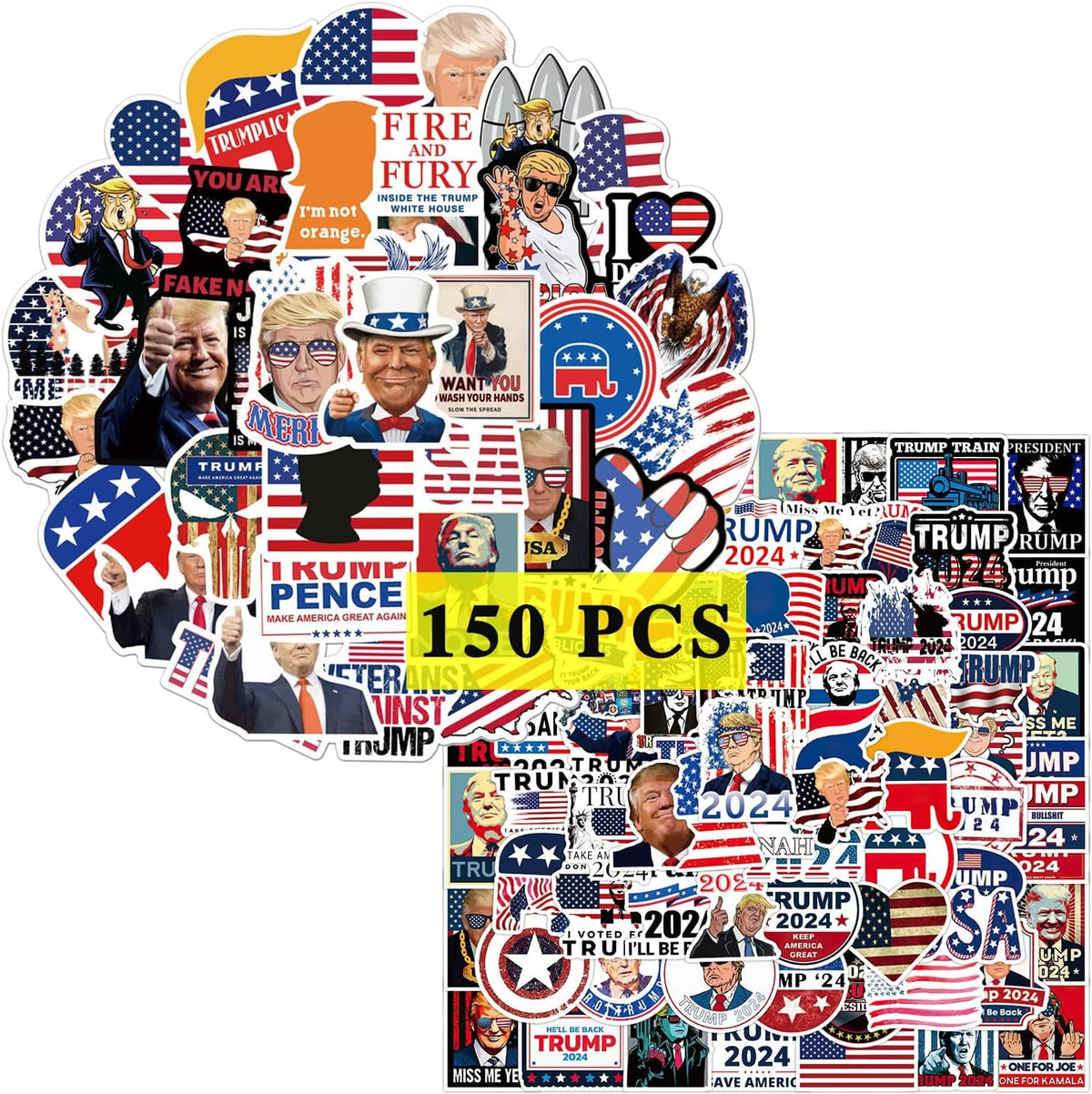 Trump 2024 Stickers (200 Pcs) Patriotic American Support Sticker Make America Great Again Decor USA Flag Decal Gifts Merch for Laptop Window Luggage Guitar Skateboard