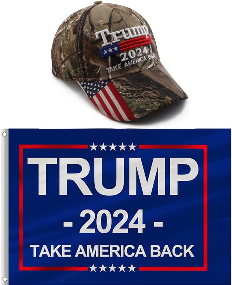 Trump 2024 MAGA Hat and Trump Flag Set, Trump 2024 Hat Take America Back Baseball Cap