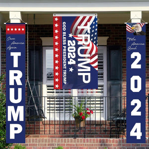 Trump 2024 Flag - 3 X 5 FT Double Sided 3 Ply "God Bless President Trump" Flags with 2024 Hanging Banners Set - Memorial Day Decorations - 4Th of July Decorations - Donald Trump Sign for Outdoor Home