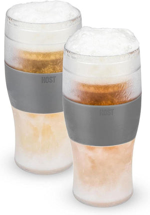 FREEZE Beer Glasses, 16Oz Frozen Beer Mugs, Freezable Pint Glasses, Fathers Day Gifts, Birthday Gifts for Men, Dad Birthday Gift, Set of 2, Gray