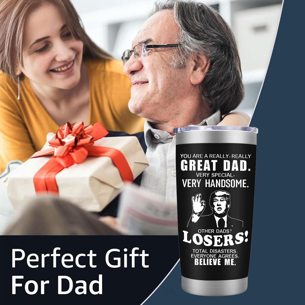 Fathers Day Dad Gifts from Daughter Son,Dad Birthday Gifts,Fathers Day Birthday Gifts for Men Dad Papa Grandpa Uncle Stepdad,20 Oz Tumbler Mug Black