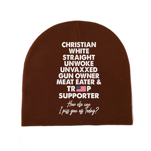 Trump Supporter Christian White Straight Unwoke Unvaxxed Short Beanie Hat TH10 63327