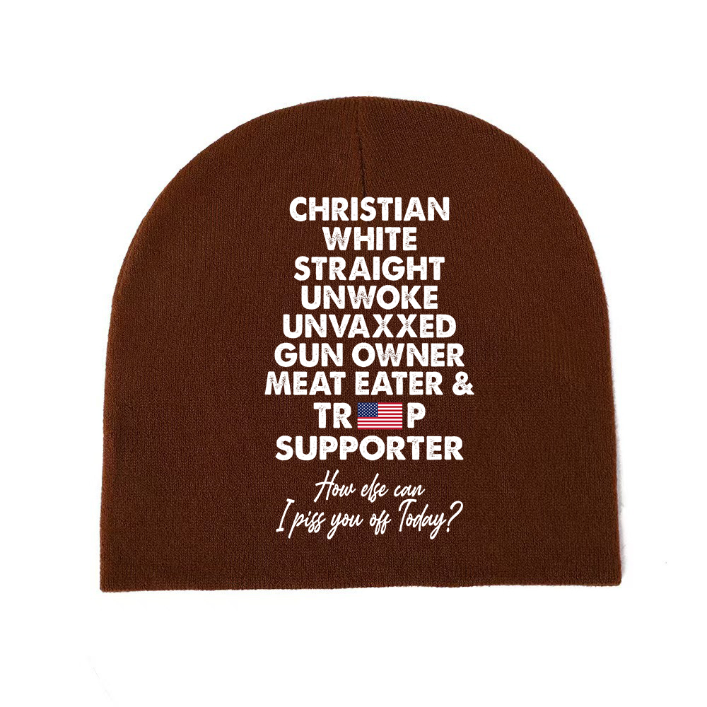 Trump Supporter Christian White Straight Un**ke Un**xxed Short Beanie Hat TH10 63327