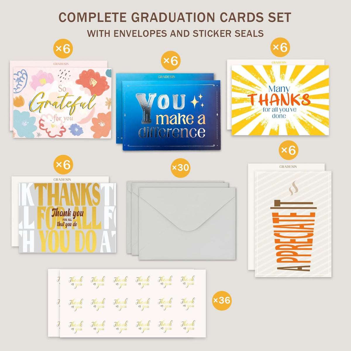 30 Teacher Appreciation Cards Bulk with Envelopes - Teacher Thank You Cards 300GSM Blank Greeting Cards for Teachers, Employees, Nurse, Volunteers and Doctor