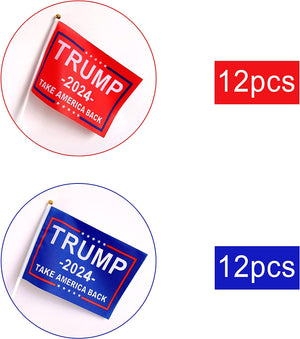 Trump 2024 Flag Take America Back Flags Small Mini Stick Flags Banner Decorations,Red and Blue (24 Pack)