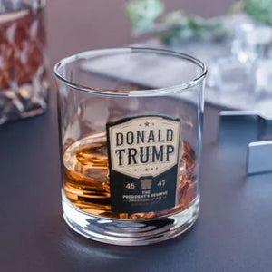 Trump Rocks Glass, 10Oz - Patriotic Whiskey Old Fashioned Glass for Dad, Gift for Republicans, Political Barware, Unique Presidential Gift,