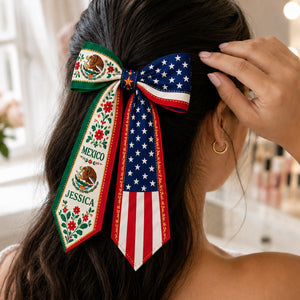 Personalized Name Mexico And US Flag Ribbon Hair Bow K228 903370