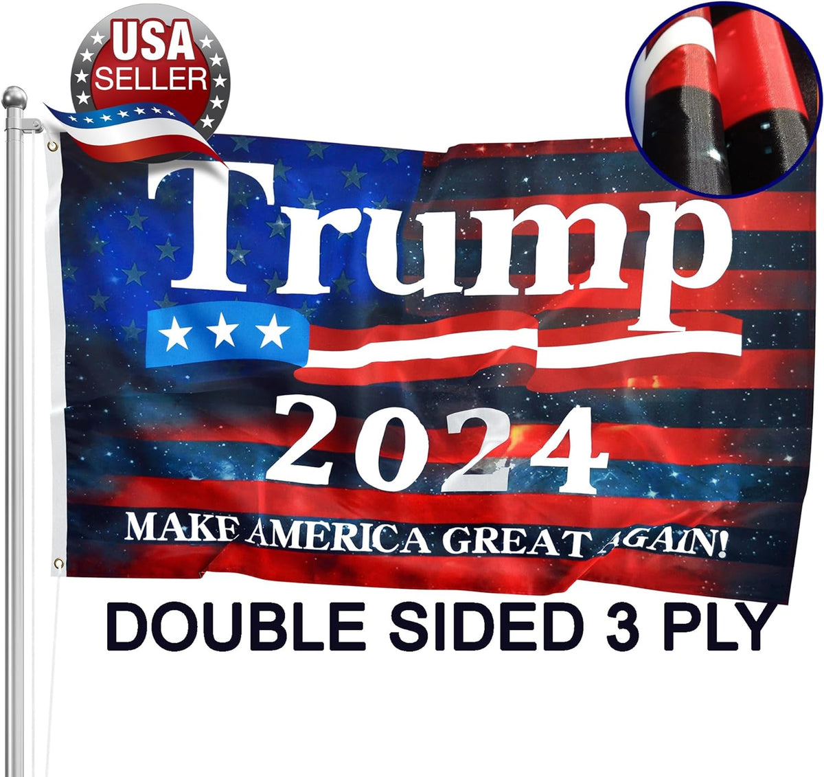 Trump 2024 Flag 3X5 Ft - 3 Ply Trump Flag 2024 Double Sided - Make America Great Again Flag - Bright Vivid Colors Donald Trump Flags 3X5 Outdoor - Trump MAGA Flag - Indoor Outdoor Trump Banner - Trump Merchandise 2024