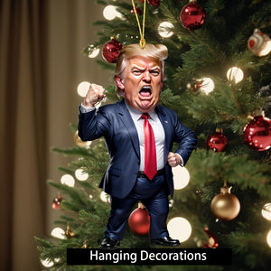 Cartoon Trump-Inspired Muscular Politician Acrylic Ornament for Christmas HA75