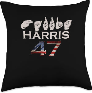 Kalama Harris 47 ASL America Sign Language 2024 President Throw Pillow