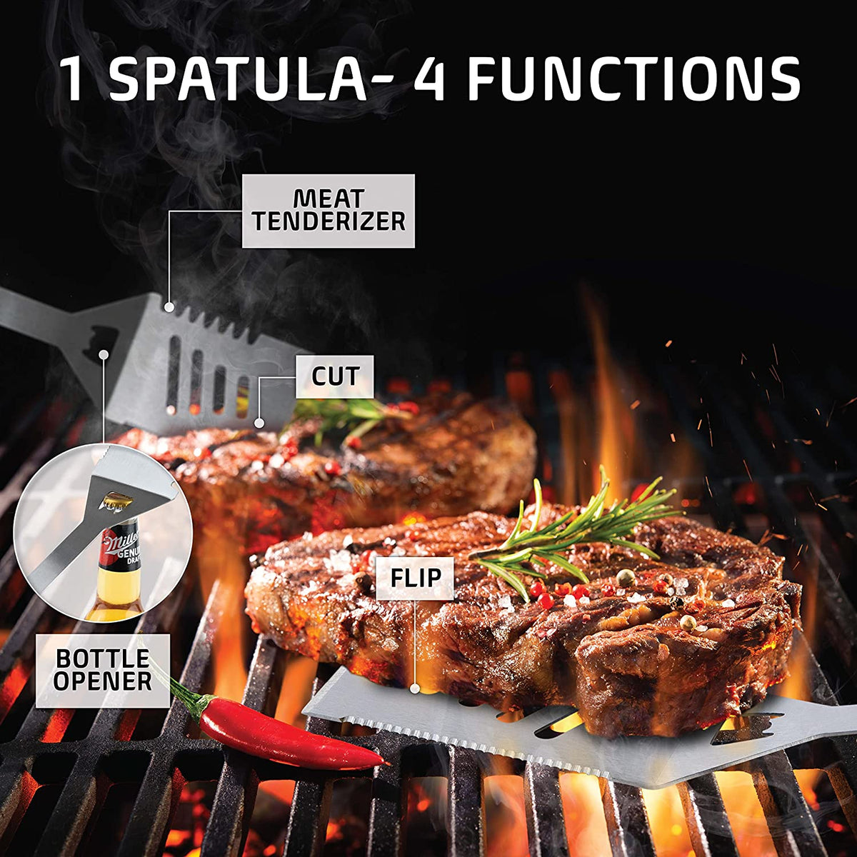 Grilling Accessories, Grill Tools, Fathers Day Grilling Gifts for Dad, Heavy Duty Stainless Steel Grill Set BBQ Grill Accessories for Outdoor Grill with Aluminum Case and Apron