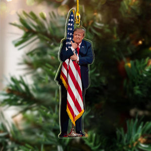 Donald Trump Kissing the American Flag Christmas Ornament, Donald Trump Won 2024 United States President, Trump Won Again Ornament