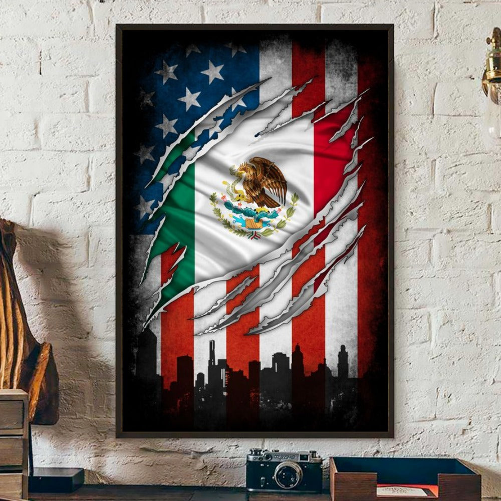 Mexico & US Flag Canvas Poster Picture Frame Decor For Home & Office HO82 63380