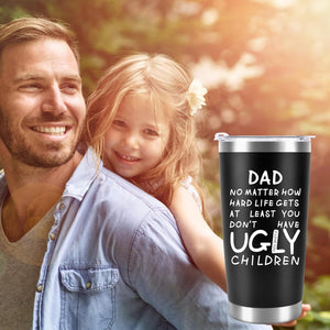 Fathers Day Dad Gifts from Daughter Son Wife, 20Oz Tumbler Coffee Travel Cup with Straws Lids - Birthday Christmas Anniversary Presents Idea for New Dad Bonus Dad Stepdad Papa Father in Law Husband