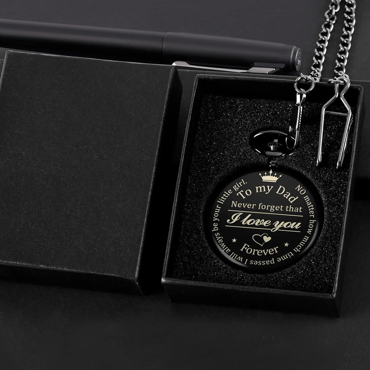 Fathers Day Dad Gifts from Daughter Son, Birthday Gifts for Dad Grandpa Husband Step Dad Personalized Pocket Watch with Chain