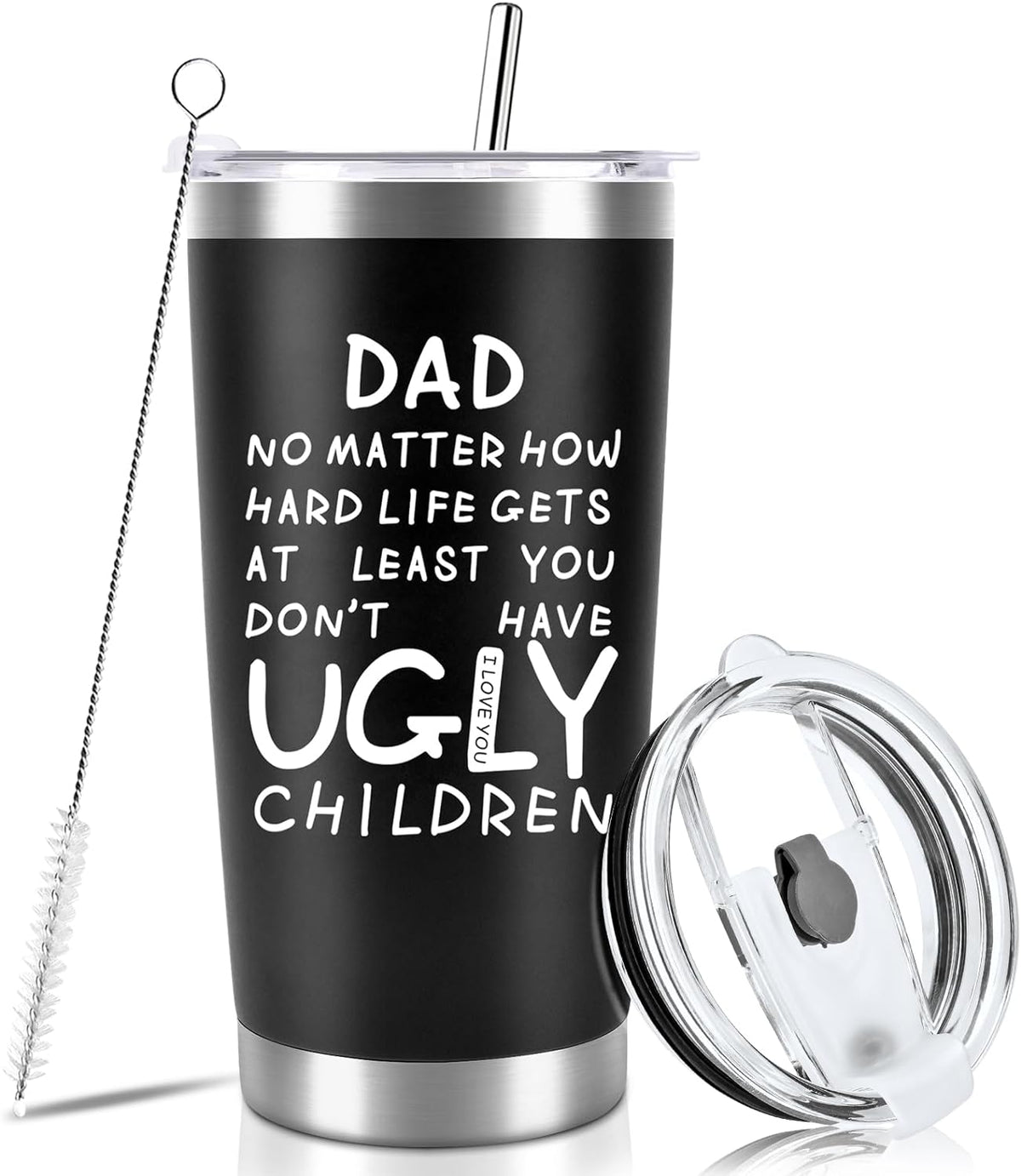 Fathers Day Dad Gifts from Daughter Son Wife, 20Oz Tumbler Coffee Travel Cup with Straws Lids - Birthday Christmas Anniversary Presents Idea for New Dad Bonus Dad Stepdad Papa Father in Law Husband
